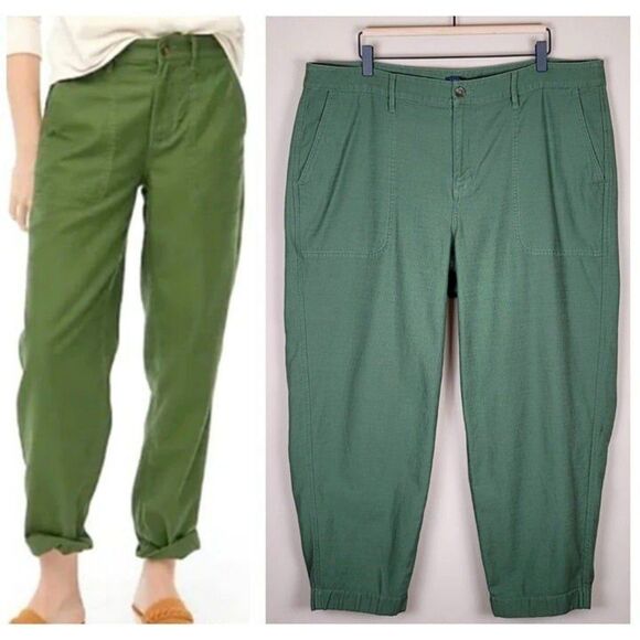 J. Crew Size 18 Cotton Camp Pants High Rise Crop Utility Green - Picture 1 of 10